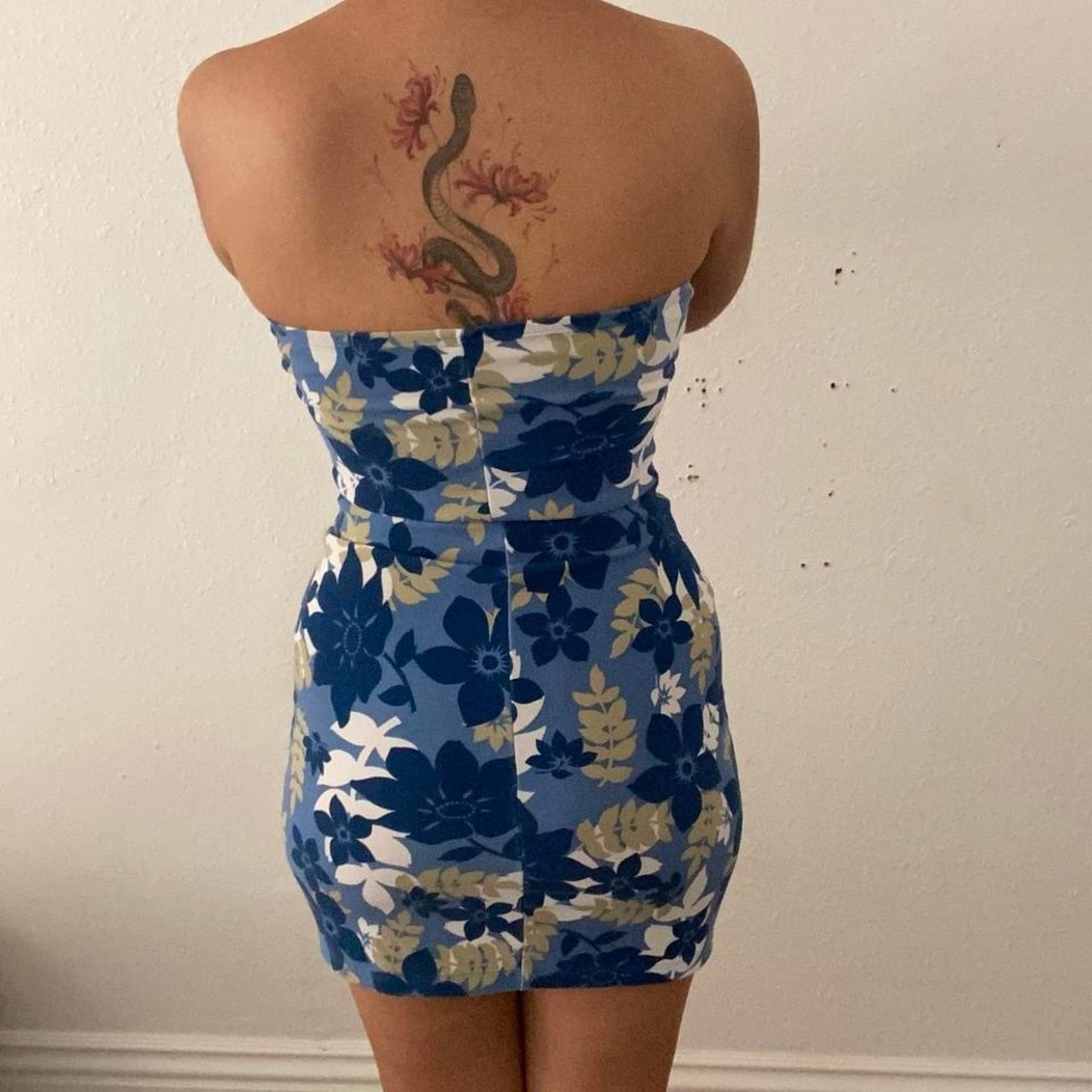 Floral Strapless Dress in Blue - Picture 2 of 3